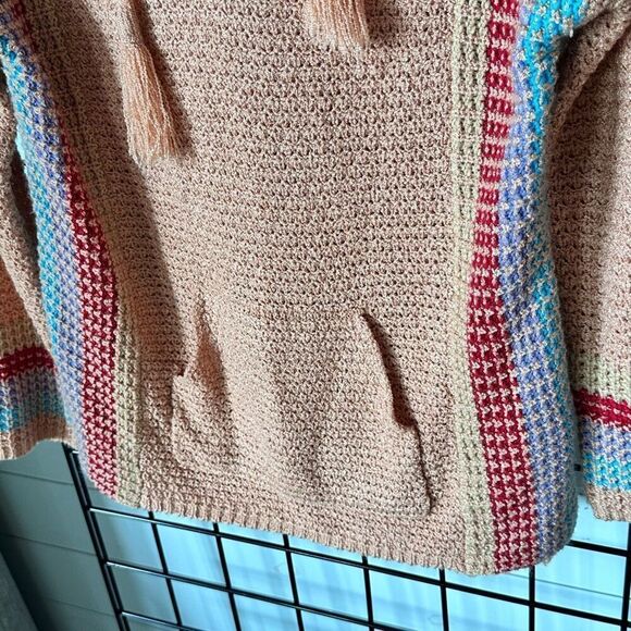Baja Hooded Knit Summer Sweater Womens M Peach Beach Surf Boho Hippie - Picture 3 of 11